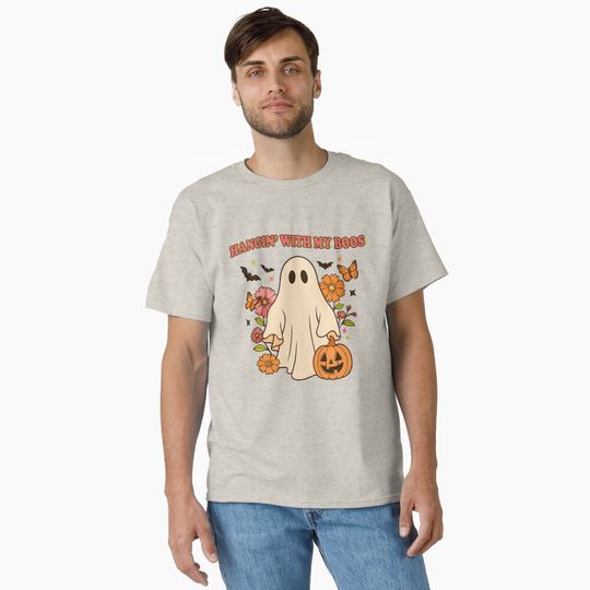 Hangin With My Boos Funny Halloween Ghost and Pumpkin Retro Spooky Classic T-Shirt