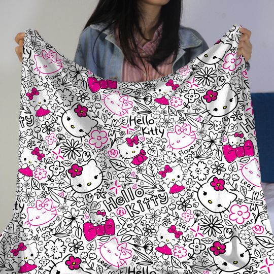 Hello Kitty Blanket for Kids and Adults - Cute Cozy Cartoon Throw Gift