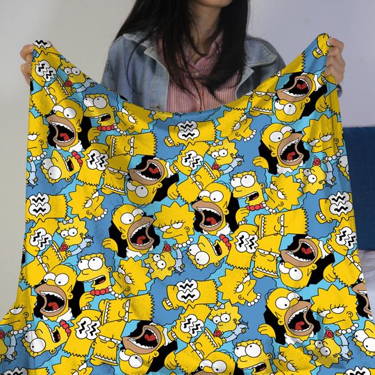 Simpsons Blanket for Kids and Adults - Funny Cozy Cartoon Throw Gift