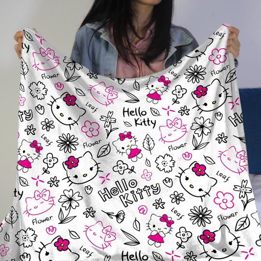 Hello Kitty Blanket for Girls and Kids - Cute Cozy Pink Cartoon Throw