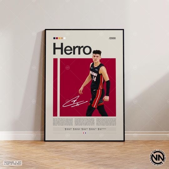 Tyler Herro Poster, Miami Heat Poster, NBA Poster, Sports Poster, Mid Century Modern, NBA Fans, Basketball Gift, Sports Bedroom Posters