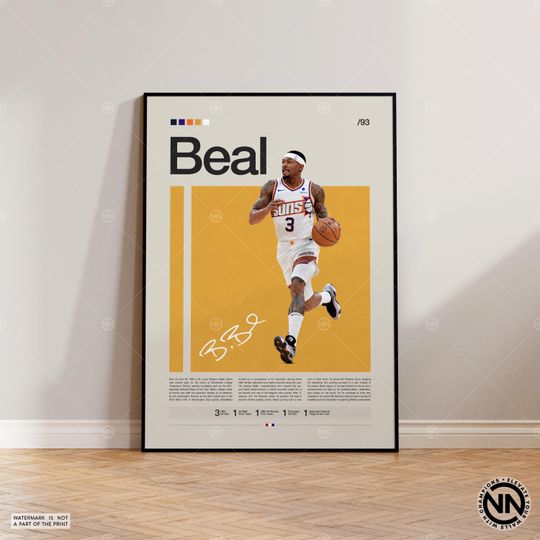 Bradley Beal Poster, Phoenix Suns Poster, NBA Poster, Sports Poster, Mid Century Modern, NBA Fans, Basketball Gift, Sports Bedroom Posters