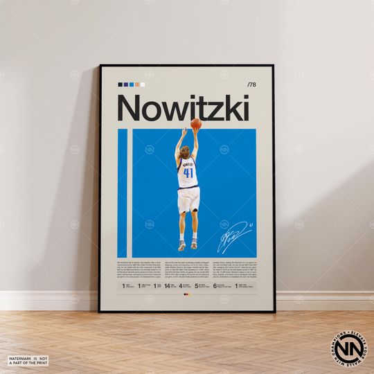 Dirk Nowitzki Poster, Dallas Mavericks, NBA Poster, Sports Poster, Mid Century Modern, NBA Fans, Basketball Gift, Sports Bedroom Posters