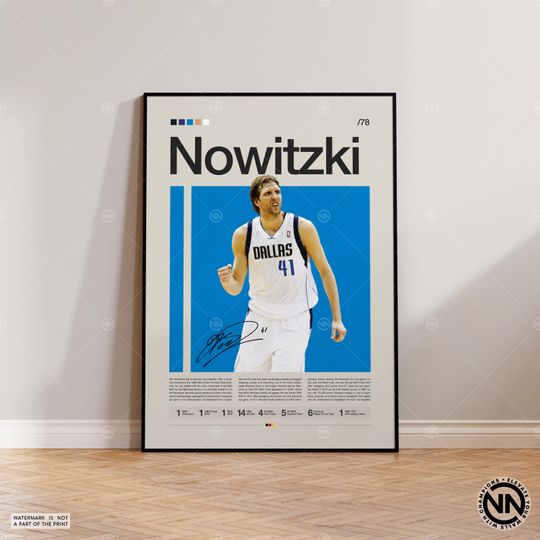 Dirk Nowitzki Poster, Dallas Mavericks, NBA Poster, Sports Poster, Mid Century Modern, NBA Fans, Basketball Gift, Sports Bedroom Posters