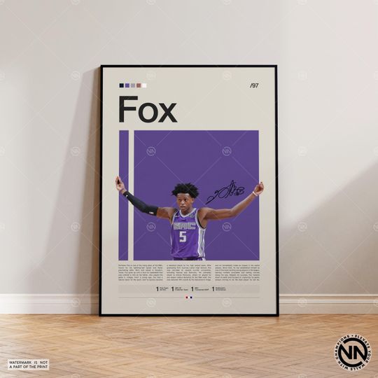 DeAaron Fox Poster, Sacramento Kings, NBA Poster, Sports Poster, Mid Century Modern, NBA Fans, Basketball Gift, Sports Bedroom Posters