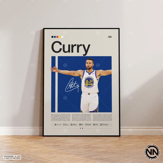 Steph Curry Poster, Golden State Warriors, NBA Poster, Sports Poster, Mid Century Modern, NBA Fans, Basketball Gift, Sports Bedroom Posters