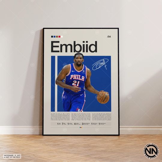 Joel Embiid Poster, Philadelphia 76ers, NBA Poster, Sports Poster, Mid Century Modern, NBA Fans, Basketball Gift, Sports Bedroom Posters