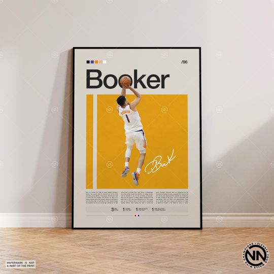 Devin Booker Poster, Phoenix Suns Poster, NBA Poster, Sports Poster, Mid Century Modern, NBA Fans, Basketball Gift, Sports Bedroom Posters