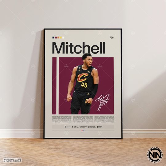 Donovan Mitchell Poster, Cleveland Cavaliers Poster, NBA Poster, Sports Poster, Mid Century Modern, Basketball Gift, Sports Bedroom Posters
