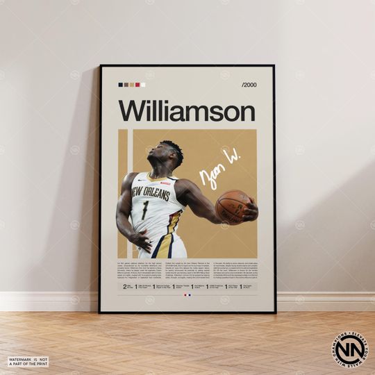 Zion Williamson Poster, New Orleans Poster, NBA Poster, Sports Poster, Mid Century Modern, NBA Fans, Basketball Gift, Sports Bedroom Posters