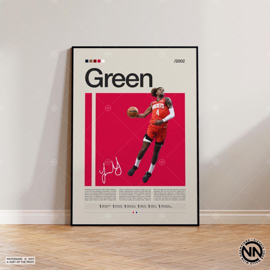Jalen Green Poster, Houston Rockets Poster, NBA Poster, Sports Poster, Mid Century Modern, NBA Fans, Basketball Gift, Sports Bedroom Posters