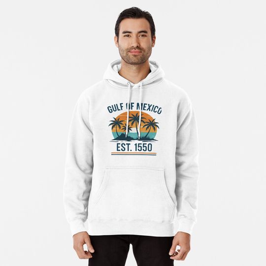 Gulf of Mexico Vintage Sunset Palm Tree Beach Design – Est. 1550 Pullover Hoodie