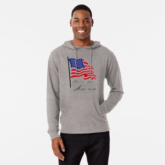 United States of America with American Flag Lightweight Hoodie