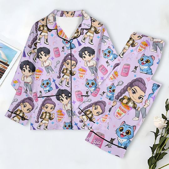 Kpop Demon Hunters Pajamas Set, Huntrix Girls Pajama, Demon Hunters Pajama Set, Music Sleepwear, Rumi Zoey Mira Pajama Set, Huntrix Fan Gift