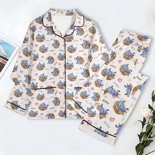 Derpy Tiger Pajama Set, Meow Hunters Pajama Set, Kpop Demon Hunters Pajamas, Music Sleepwear, Kpop Hunters Pajama Set, Huntrix Fan Gift