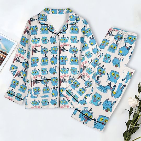 Derpy Tiger Pajama Set, Demon Hunters Pajama Set, Kpop Demon Hunters Pajamas, Music Sleepwear, Kpop Hunters Pajama Set, Huntrix Fan Gift