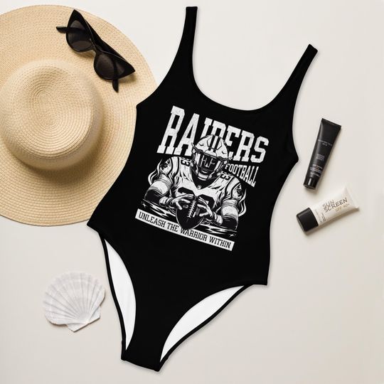 Raiders Football Swimsuit, Football Team Swimwear, Womens Sports Swimwear