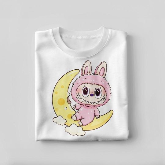 Labubu Bunny Moon Shirt - Cute Pink Rabbit on Crescent Moon Baby T-Shirt