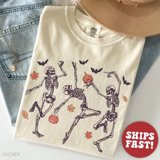 Halloween Dancing Skeleton T-Shirt, Pumpkin Shirt, Retro Halloween Shirt