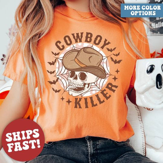 Western Halloween T-Shirt, Skeleton Shirt, Cowboy Killer, Retro Halloween Shirt