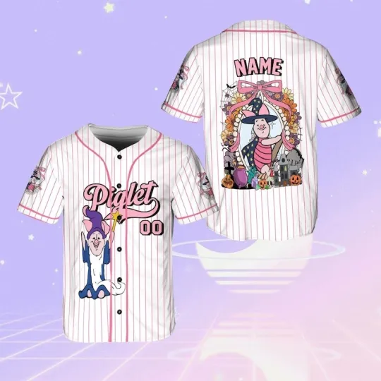 Personalized Piglet Halloween Mirror Coquette Bow Baseball Jersey Shirt