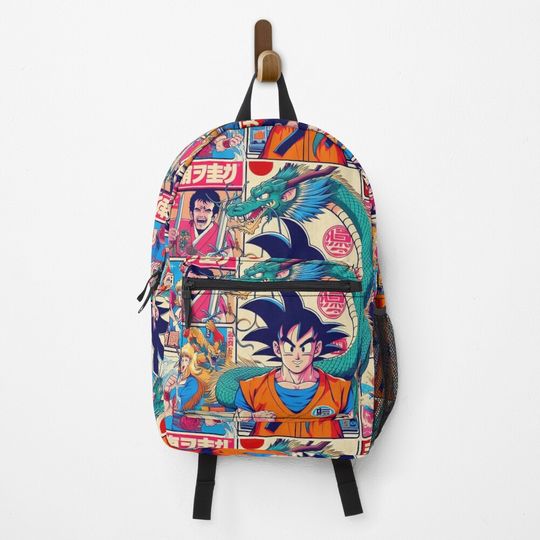 Retro Japanese Cartoon Cover Goku Backpack, Gift for Fan, Back to School Gift for Kids Fan
