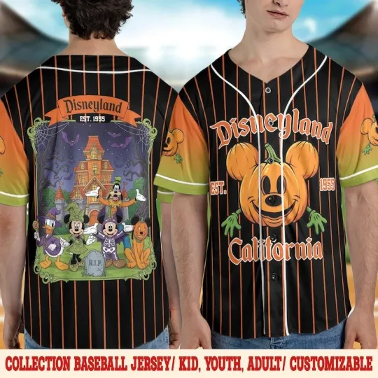 Mickey & amp, Friends Haunted Mansion Halloween Pumpkin Baseball Jersey Shirt