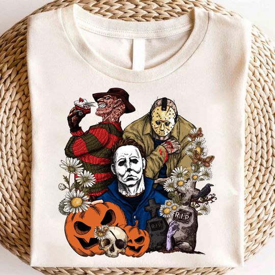 Freddy Jason Michael Myers T-Shirt, Horror Trio Halloween Tee, Scary Movie Villains Shirt, Retro Spooky Creepy Shirt
