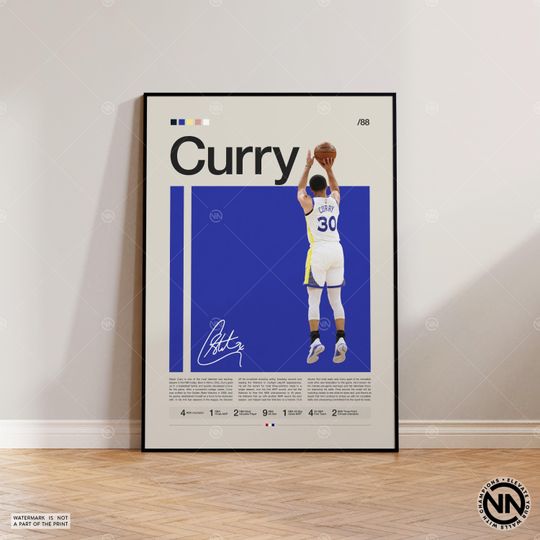 Steph Curry Poster, Golden State Warriors, NBA Poster, Sports Poster, Mid Century Modern, NBA Fans, Basketball Gift, Sports Bedroom Posters