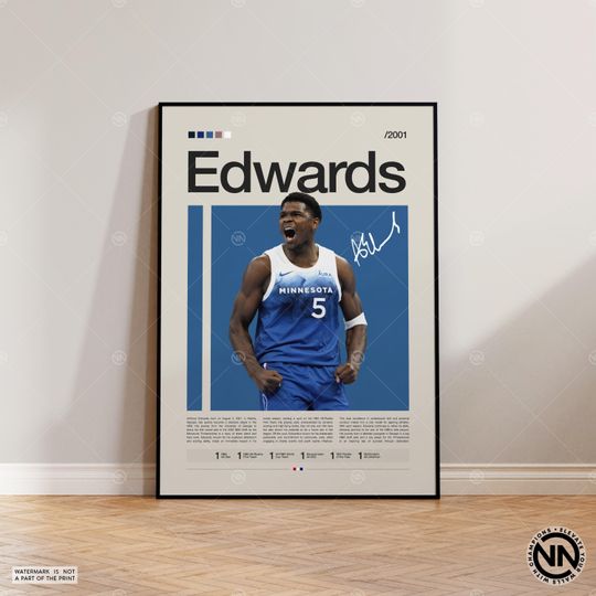 Anthony Edwards Poster, Timberwolves Print, NBA Poster, Sports Poster, Mid Century Modern, NBA Fans, Basketball Gift, Sports Bedroom Posters