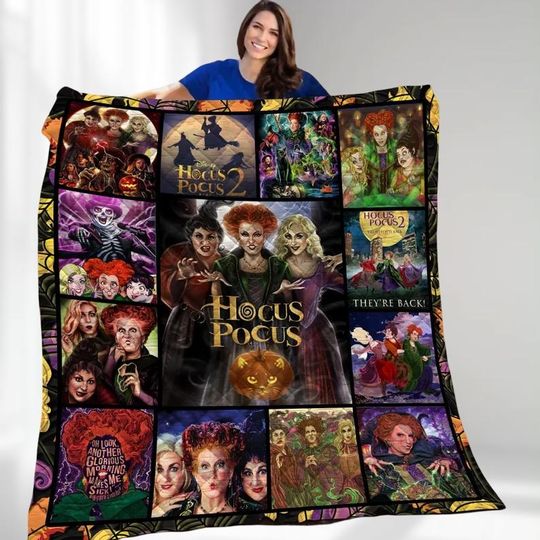 Hocus Pocus Halloween Quilt, Sanderson Sisters Bed Blanket, Spooky Witch Movie Throw
