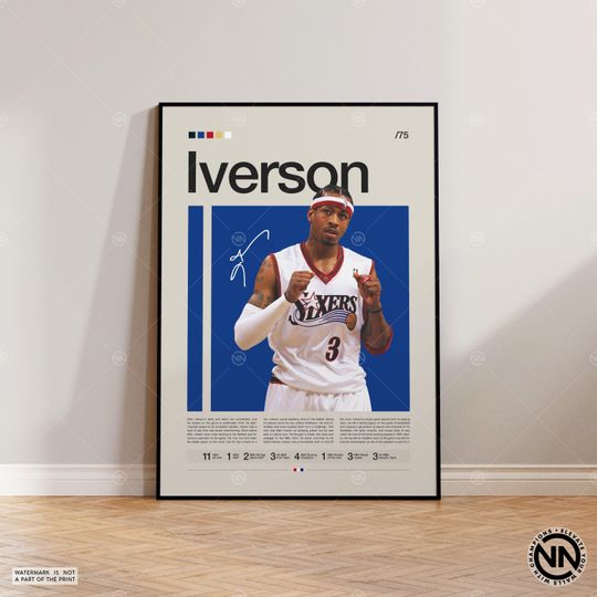 Allen Iverson Poster, Philadelphia 76ers Print, NBA Poster, Sports Poster, Modern Sports Art, Basketball Gift, Sports Bedroom Posters