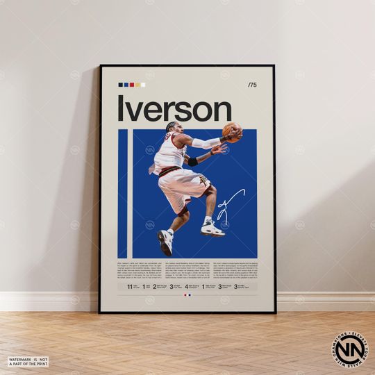Allen Iverson Poster, Philadelphia 76ers Print, NBA Poster, Sports Poster, Modern Sports Art, Basketball Gift, Sports Bedroom Posters
