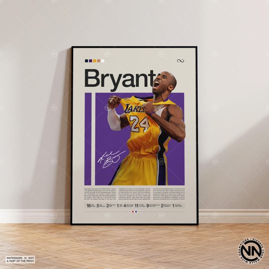 Kobe Bryant Poster, LA Lakers Poster, NBA Poster, Sports Poster, Mid Century Modern, NBA Fans, Basketball Gift, Sports Bedroom Posters