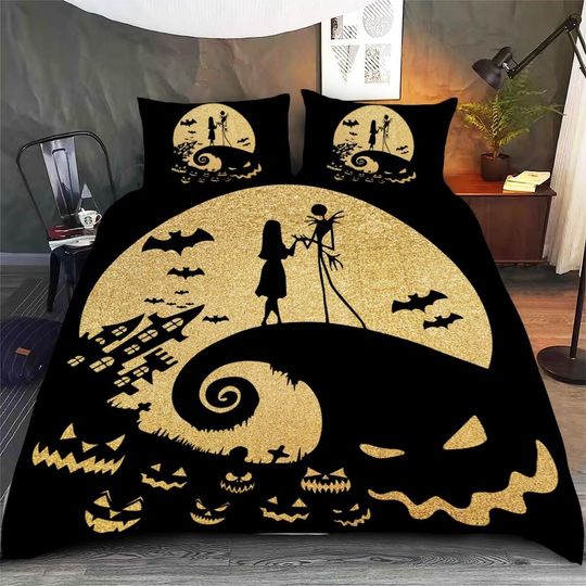 Jack and Sally Halloween Bedding Set, Nightmare Before Christmas Duvet Cover
