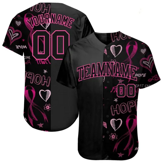 Personalized Hope Breast Cancer Awareness Pink Ribbon Baseball Jersey Shirt