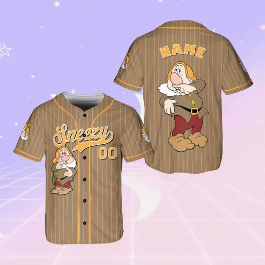 Personalized Sneezy Dwarf Snow White & amp, 7 Dwarfs Character Baseball Jersey Shirt