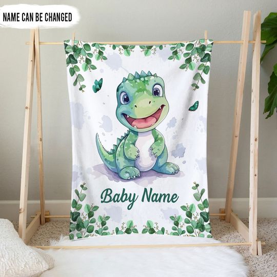 Personalized Dinosaur Baby Blanket, Toddler Blanket with Name