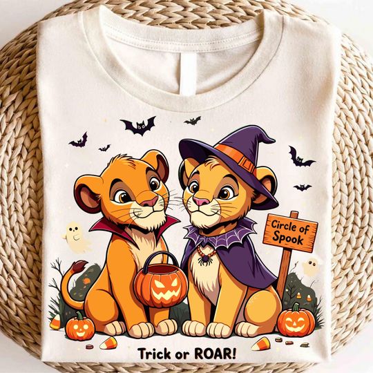 Lion Halloween T-Shirt, Trick or Roar Simba and Nala spooky Tee,