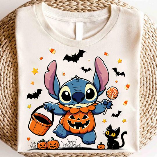 Stitch Halloween Shirt for Kids, Trick or Treat Lollipop Tee, Cute Disney Pumpkin Shirt, Spooky Season Outfit