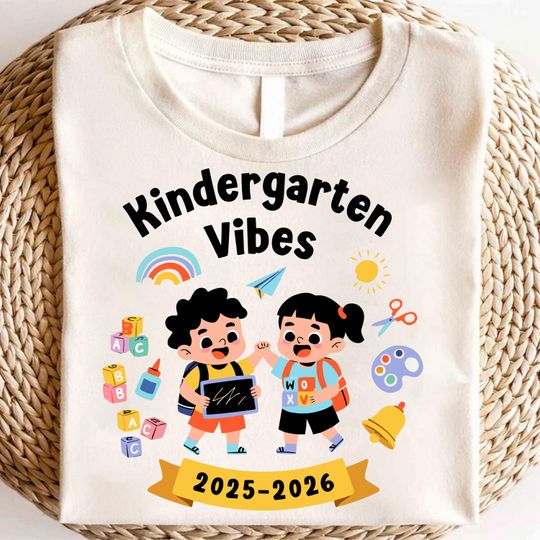 Kindergarten Vibes T-Shirt, Back to School Kids Shirt, Preschool First Day Tee, Cute Class of 2025 Toddler School Gift