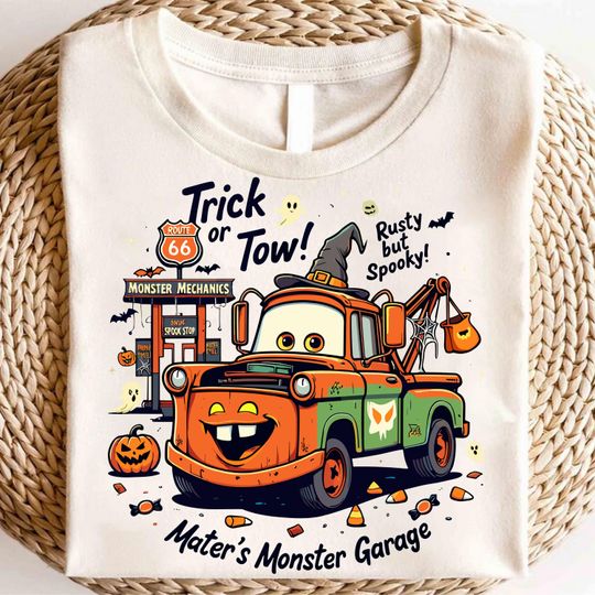 Rusty Tow Truck Halloween T-Shirt, Funny Spooky Pumpkin Car Shirt, Trick or Tow Fall Shirt for Kids and Adults