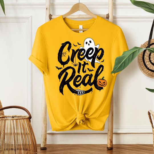 Creep It Real Halloween Shirt, Funny Ghost Pumpkin Skeleton Tee, Spooky Season T-Shirt for Women Kids Men, Cute Scary Gift