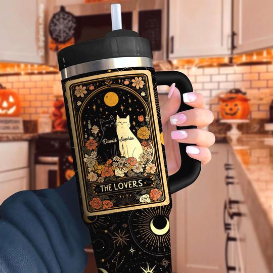 Personalized The Lovers Tarot 40 Oz Tumbler, Halloween Tumbler, Tarot Lovers Halloween Gift