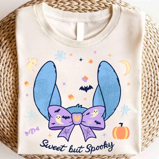 Sweet But Spooky Stitch Halloween Shirt 2025, Cute Pastel Bow Ears Tee, Ghost Bat Candy Fall Shirt
