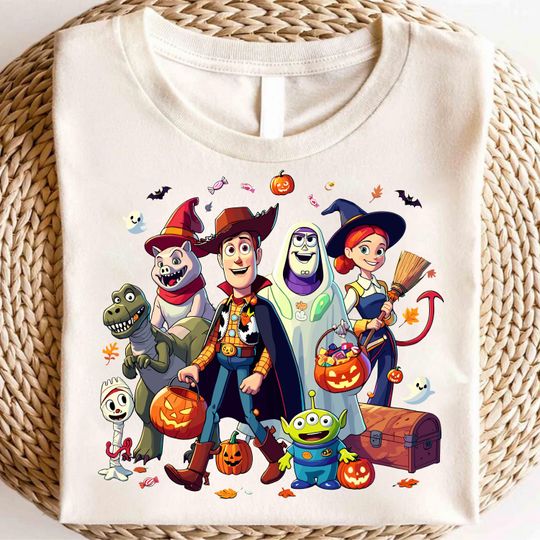 Toy Story Halloween Shirt 2025, Spooky Friends Tee, Buzz Woody Jessie Costume, Cute Fall Trick or Treat T-Shirt for Kids & Adults