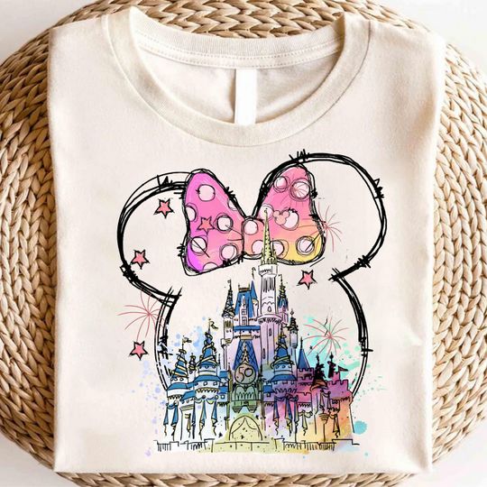 Disney Castle 50th Anniversary Shirt, Minnie Bow Sketch T-Shirt, Magic Kingdom Tee, Cute Princess Vacation Outfit