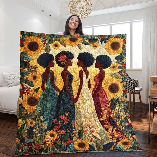 Black Women Quilt Blanket, African American Women Throw Blanket, Gift for African Women
