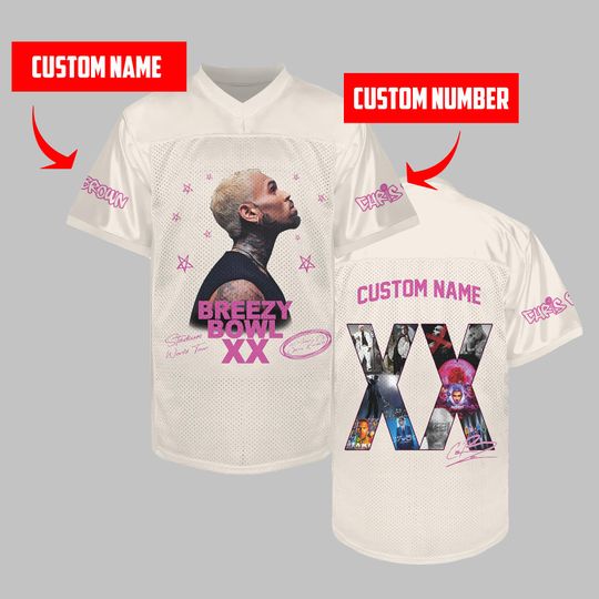 Personalized Chris Brown Tour Football Jersey, Custom Breezy Bowl 2025 Shirt, Hip Hop Concert Merch, Unisex Fan Gift Sports Tee
