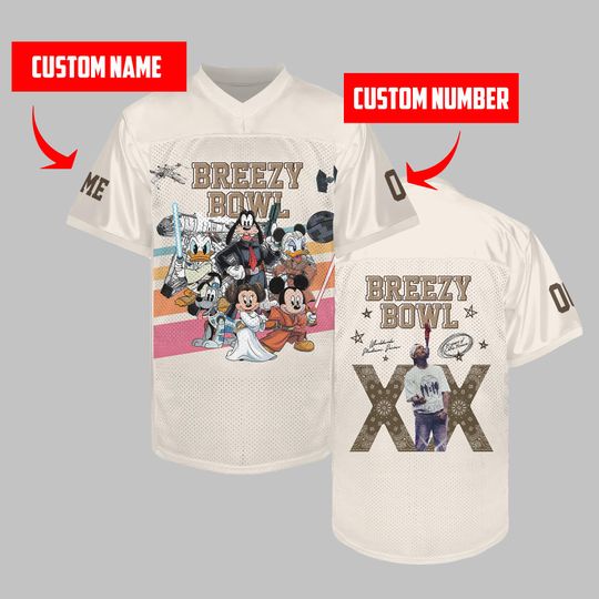 Personalized Chris Brown Collab Mickey Football Jersey, Custom Breezy Bowl 2025 Shirt, Hip Hop Concert Merch, Unisex Fan Gift Tee